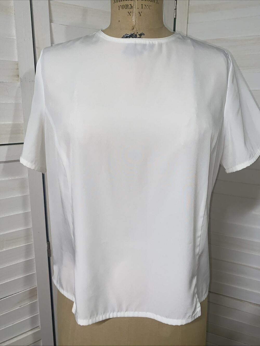 90s Y2K INVESTMENTS 10P Medium White Blouse Top Shirt Short Sleeve Simple